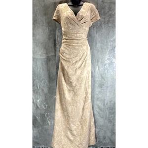 ADRIANNA PAPELL Women's Blush Metallic Embroidered Surplice Gathered-Waist Gown